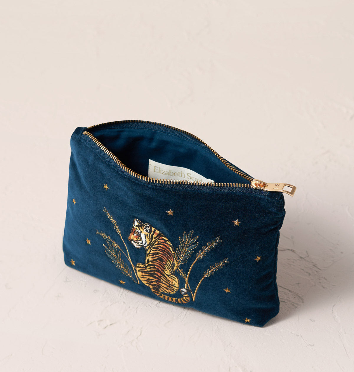 ELIZABETH SCARLETT TIGER CONSERVATION VELVET MINI POUCH