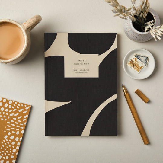 INK & BLOOM A5 RULED NOTEBOOK IN ABSTRACT BLACK & CREAM