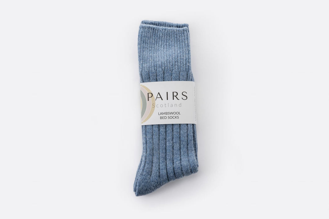 PAIRS DENIM BLUE LAMBSWOOL BED SOCKS