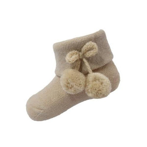 BABY POM POM SOCKS - SAND - 12-24 months