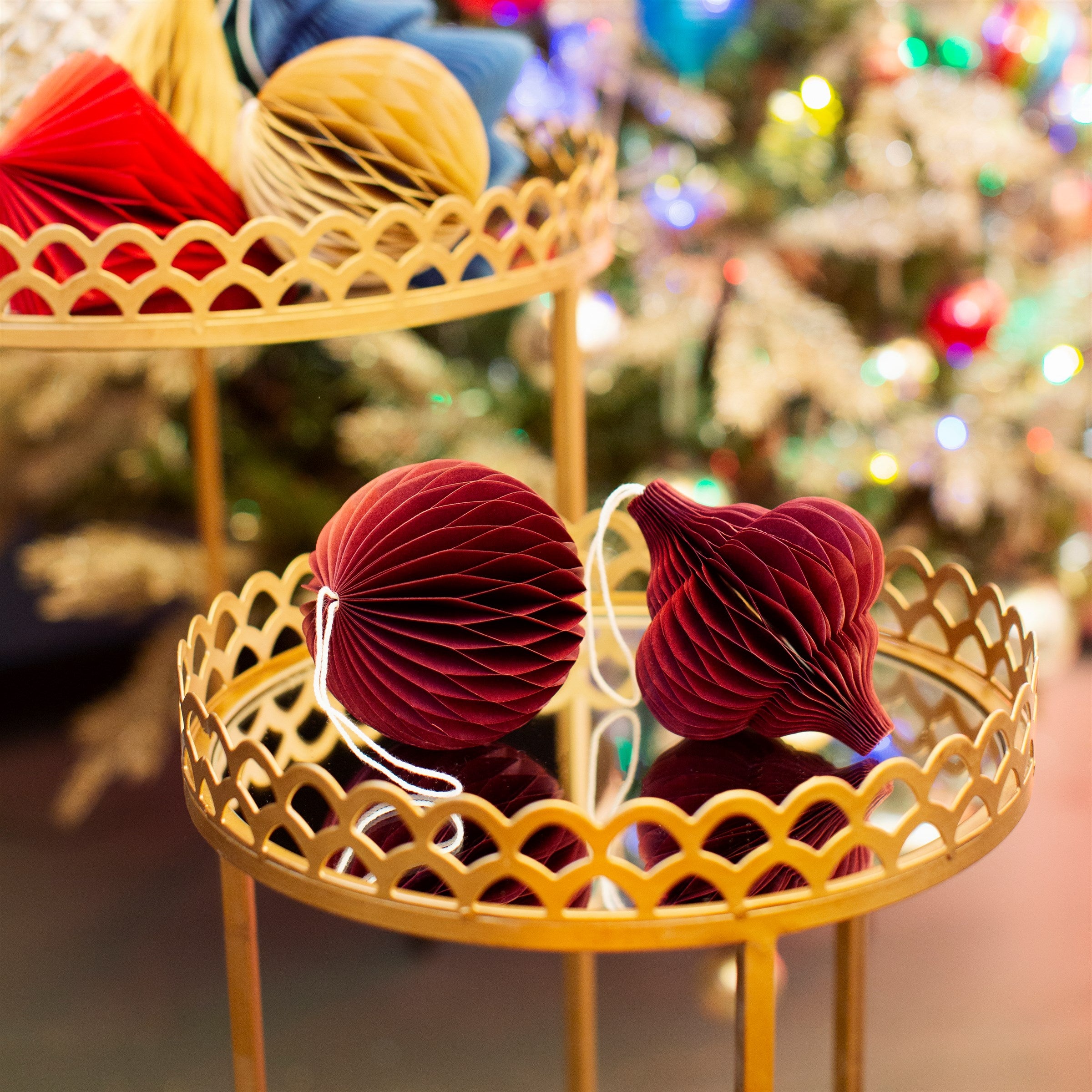 DEEP RED PAPER HONEYCOMB DECORATION