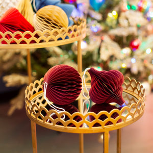 DEEP RED PAPER HONEYCOMB DECORATION