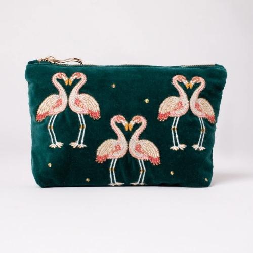 ELIZABETH SCARLETT FLAMINGO VELVET MINI POUCH