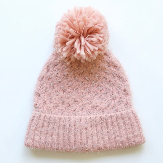 PINK CABLE KNIT BOBBLE HAT